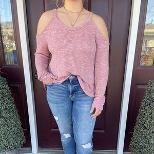 Pink cold shoulder long sleeve top